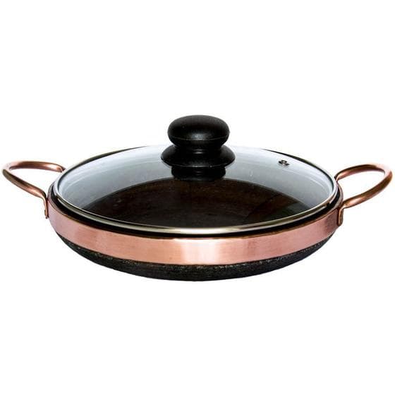Frigideira De Pedra Sabão 20 Cm Com Tampa De Vidro
