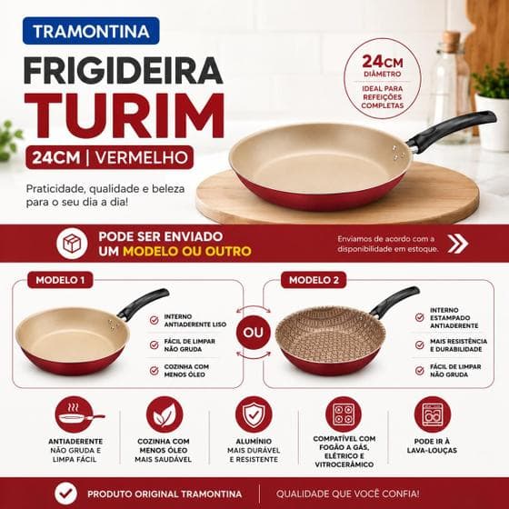 Frigideira Tramontina Turim 24cm Vermelha Antiaderente Starflon Max Alumínio
