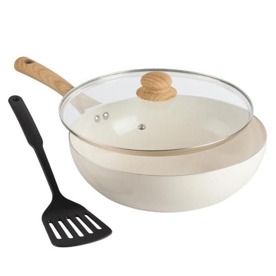 Frigideira Wok de Cerâmica Indução com Espátula 28cm Branco Nacional