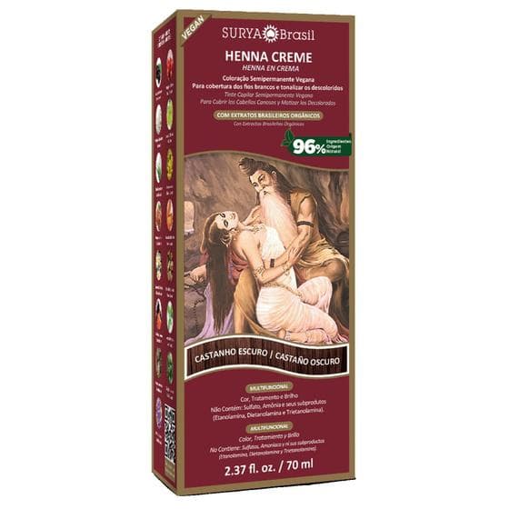 Henna em Creme Natural Cor Castanho Escuro 70ml Surya Brasil