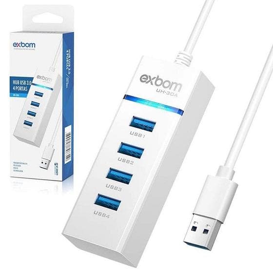 Hub USB 3.0 com 4 Portas 5GBPS e LED Indicador EXBOM UH-30A 1048