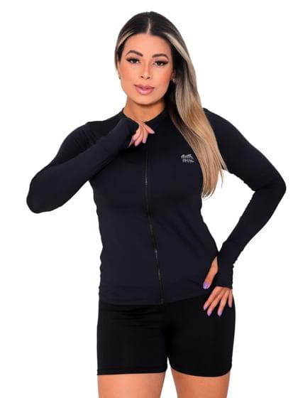 Jaqueta Casaco UV Proteção FPU50+ Com Zíper Feminino Preto