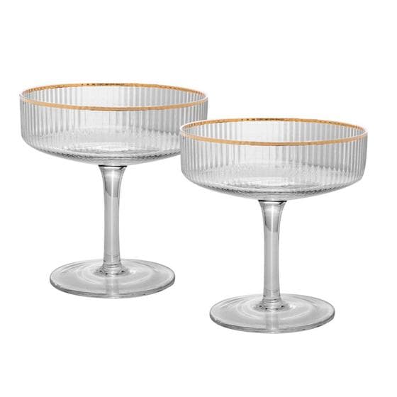 Jogo 2 Taça de Vidro Coupe com Borda Dourada Lines Wolff 200ml