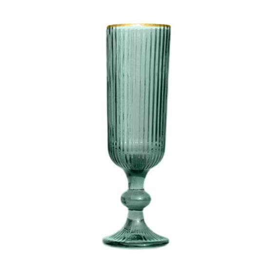 Jogo 6 Taças Champanhe 160ml Borda Dourada Verde Cameratta