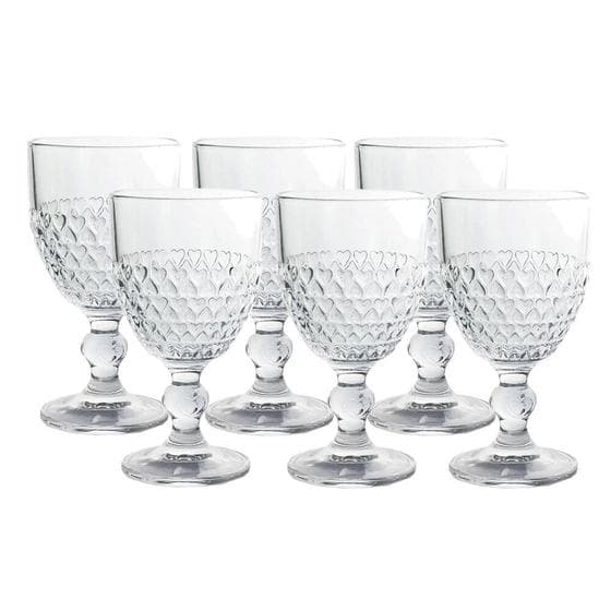 Jogo 6 Taças de Vidro Coração Cor Transparente para Água Lyor 330ml