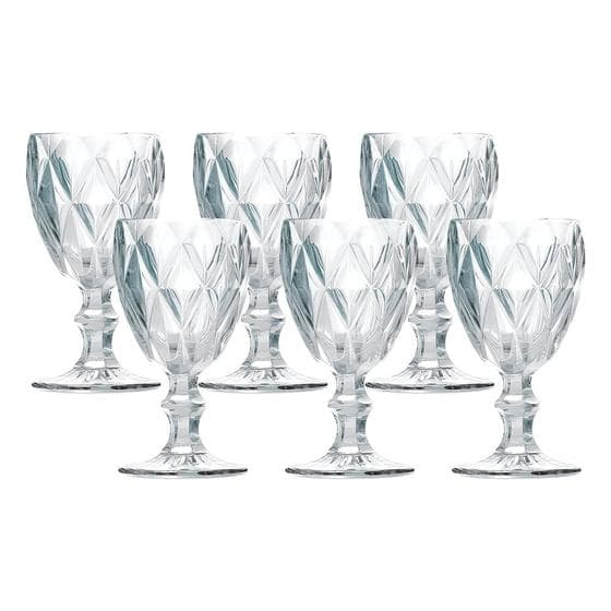 Jogo 6 Taças de Vidro Diamond Diamante Transparente 300ml Água Class Home