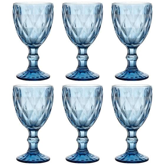 Jogo De 6 Taças 300ml Para Água Vinho Azul Diamond Ke Home