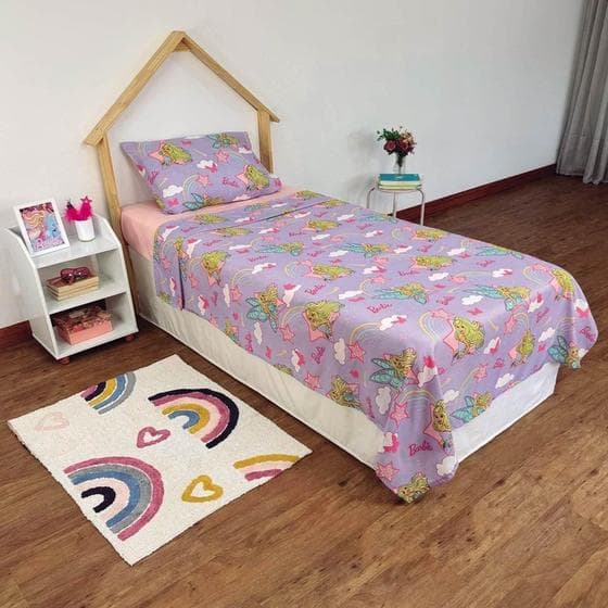 Jogo de Cama Infantil Menina Barbie 2 Peças Lilás 150 Fios Lepper