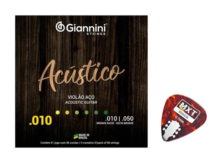 Jogo De Cordas Giannini Geswam 010 De Violão Aço Com Palheta