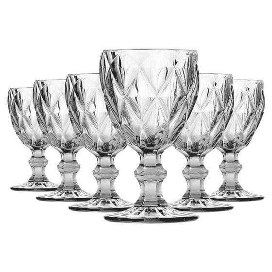 Jogo de Taças de Água Diamante Transparente - 6 Peças Linha Color Taças