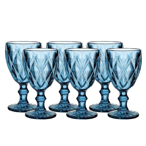 Jogo De Taças Diamond Azul Água Ou Vinho - 6 Unidades