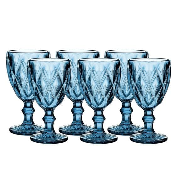 Jogo De Taças Para Vinho Ou Água 6 Peças Diamond 320ml Azul
