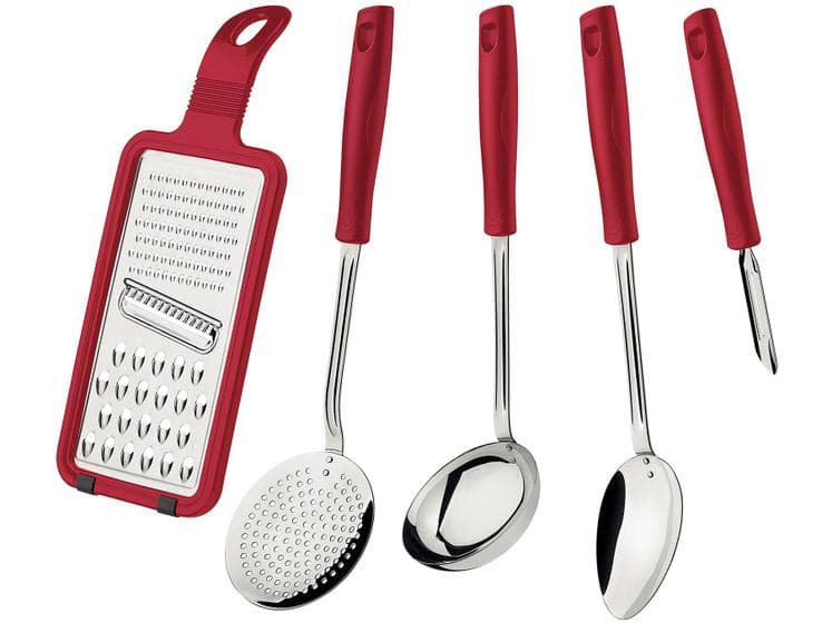 Jogo Utensílios Inox 5 Peças Easy Vermelho - 25299713