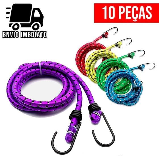 Kit 10 Elástico para Moto Corda para Bagageiro 1,50mts Gancho de Metal Resistente Multiuso