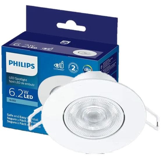 Kit 10 Spot Philips Redondo Embutir 6.2w Luz Branca 6500K