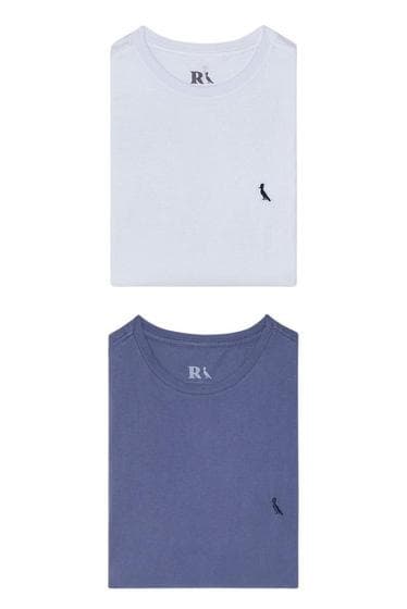 Kit 2 Camisetas Gota Marinho E Branca Pica Pau Bordado Reserva