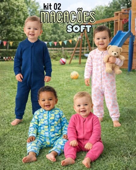 Kit 2 Macacão Soft Bebê Longo Ziper Roupa Inverno Menino Menina Roupa bebe longo tipo Plush Fleece Atacado P M G 1 2 3