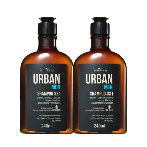 Kit 2 Shampoo 3 em 1 Barba Cabelo Bigode Masculino 240ml Urban Men Farmaervas