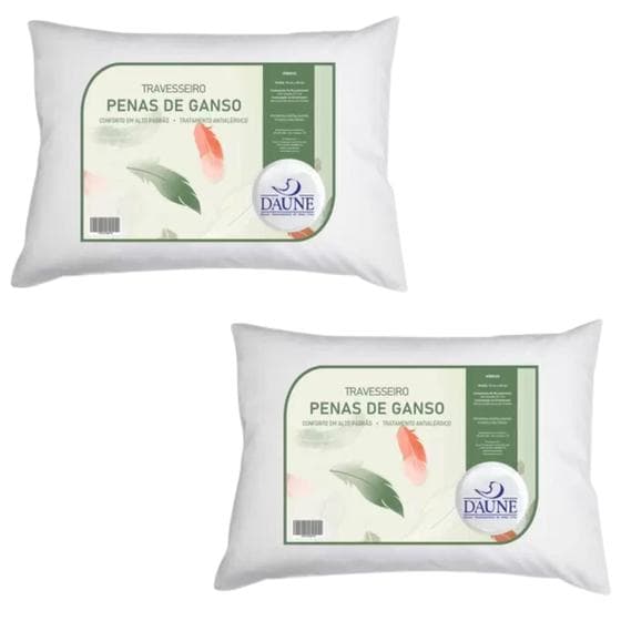 Kit 2 Travesseiros Penas 50% e Fibras 50% Com Capa