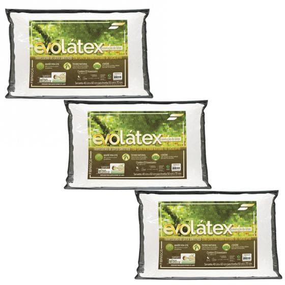 Kit 3 Travesseiros Evolátex Médio - 13cm