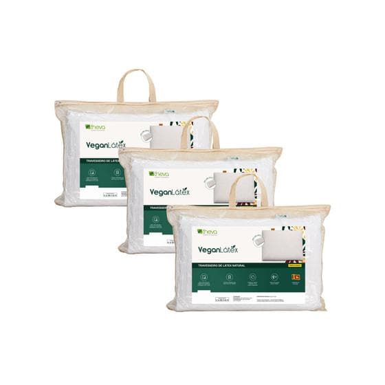 Kit 3 Travesseiros Theva Vegan Látex Natural Baixo 13cm