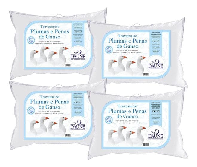 Kit 4 Travesseiros de Plumas com Penas - Capa Algodão