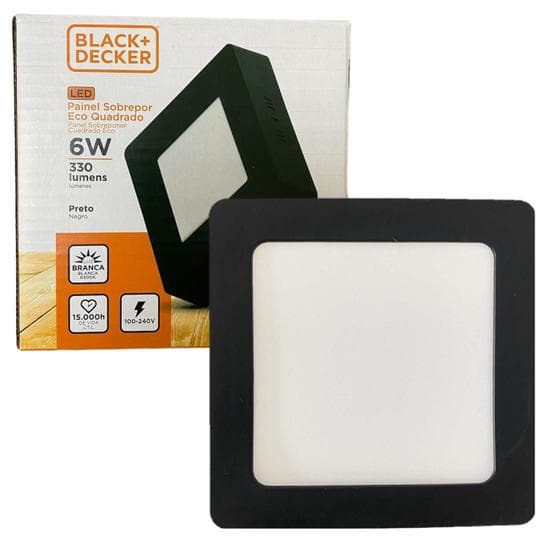 Kit 5 Plafon Quadrado Sobrepor 6w Preto Branco Frio 6500K