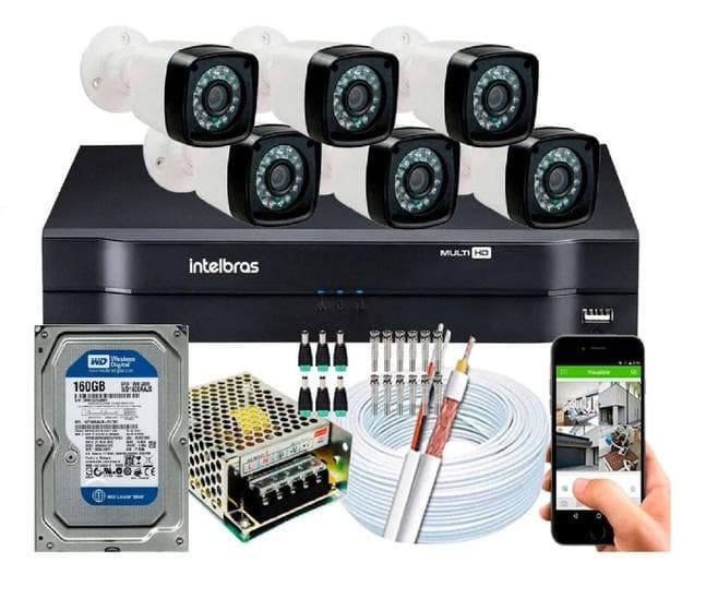 Kit 6 Câmeras de Segurança hd Dvr intelbras full hd 8ch mhdx C/hd
