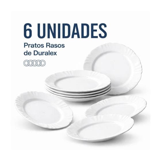 Kit 6 Pratos Rasos Duralex Vidro Temperado Resistente e Durável