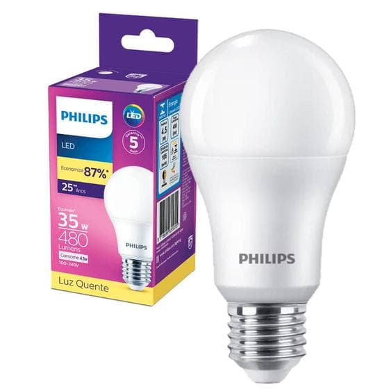 Kit 8 Lampada Bulbo Philips 4.5w Luz Quente 3000K Amarela E27