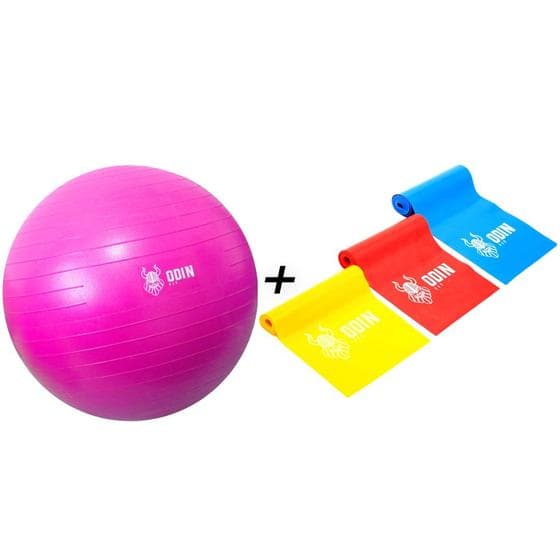 Kit Bola Pilates 65 cm Suiça + Faixas Elasticas Odin Fit