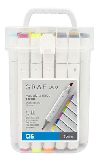 Kit Caneta Marcador Cis Graf 2 Pontas 36 Cores