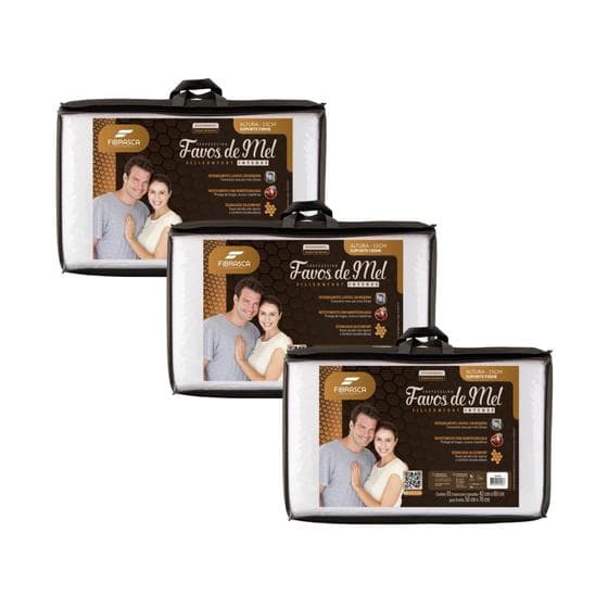 Kit com 3 Travesseiros Favos de Mel Intense - Lavável em Máquina