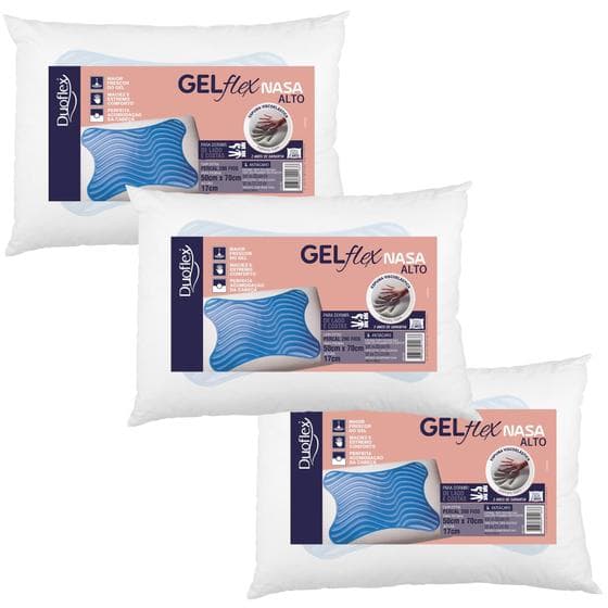 Kit com 3 Travesseiros GelFlex Nasa - Alto