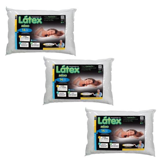 Kit com 3 Travesseiros Intermediario em Látex