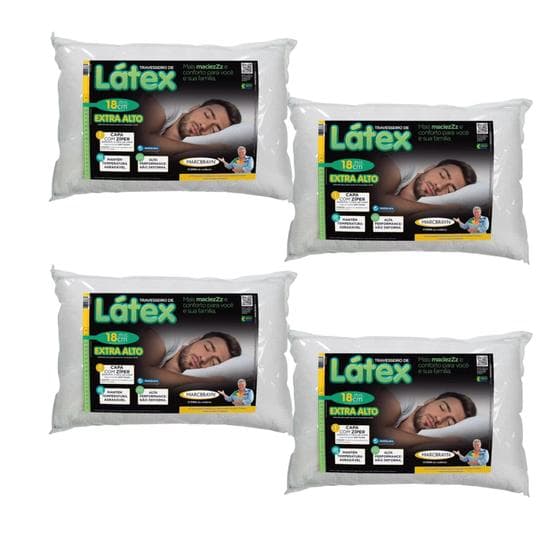 Kit com 4 Travesseiros Extra Alto Látex - Com Capa Removível