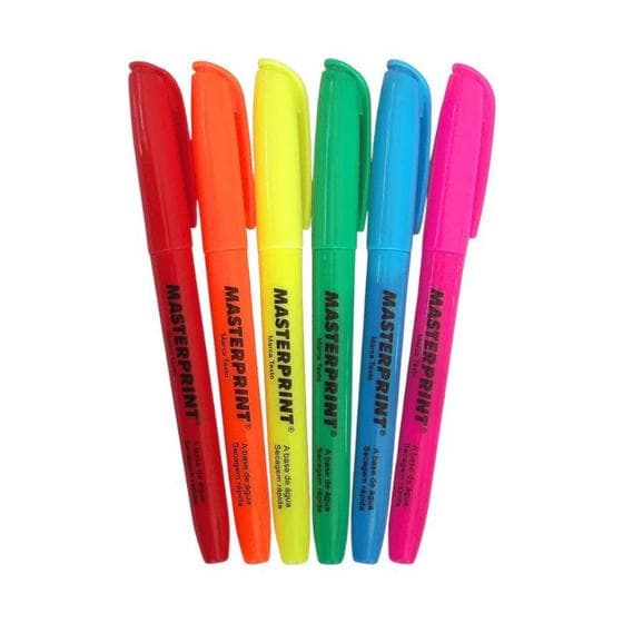 Kit com 6 Canetas Marca Texto Coloridas Masterprint