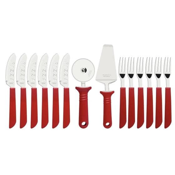 Kit Conjunto Pizza Tramontina com Lâminas em Aço Inox e Cabos de Polipropileno Vermelho 14 Peças 25099722