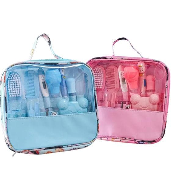 Kit Higiene Cuidados Saúde Bebê Recém Nascido Termômetro 13pc Azul Rosa
