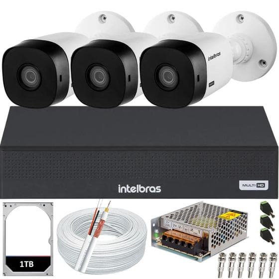 Kit Intelbras 3 Câmeras 1220b Ir 20m Full hd Dvr Mhdx 3104c Hd 1TB