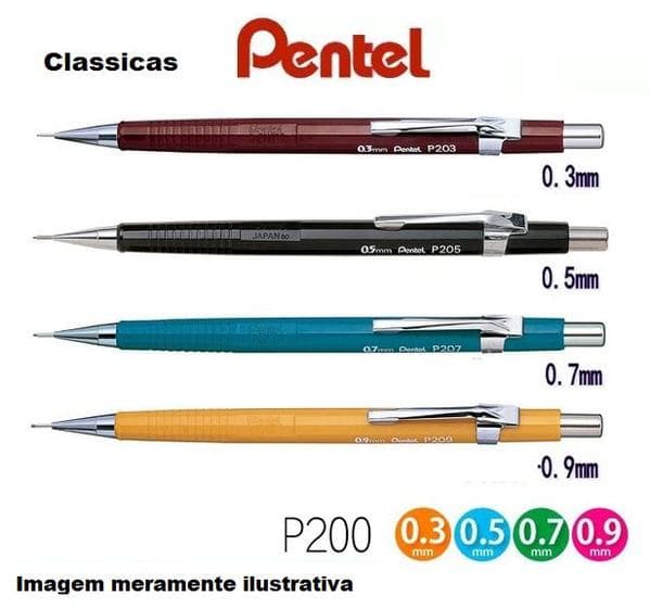 Kit Lapiseira Pentel 0.3, 0.5, 0.7 E 0.9 P200 Sharp
