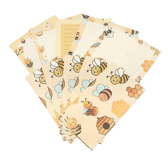 Kit Papéis De Carta Decorados Com 10 + Envelopes Abelhinhas