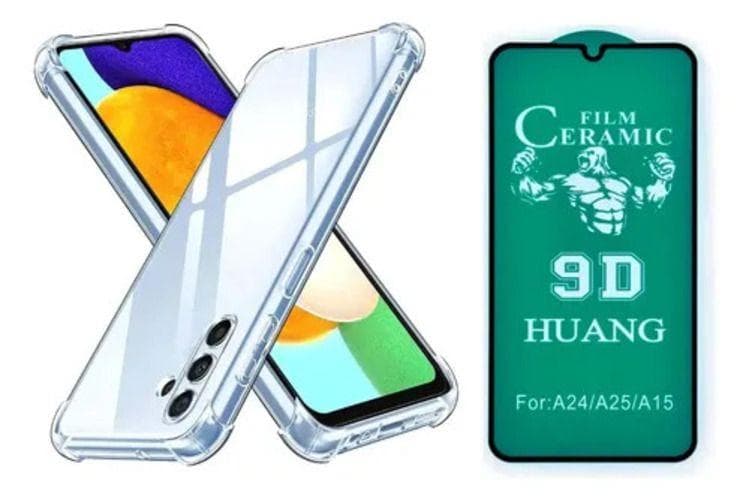 Kit para A15 Capa Capinha Transparente + Película De Cerâmica 9D Para Samsung Galaxy A15