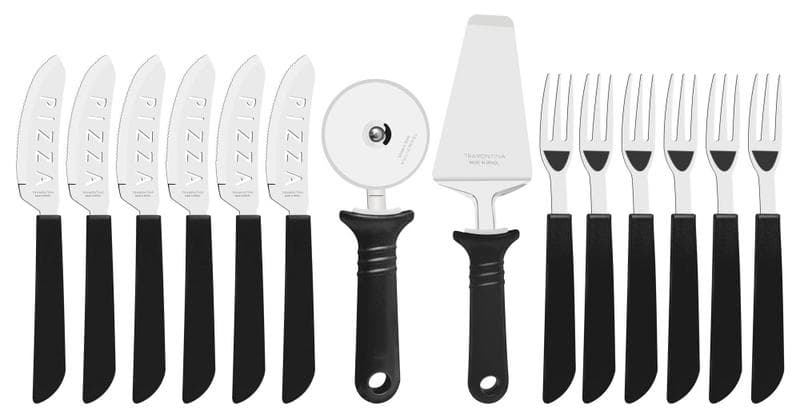 Kit para Pizza Tramontina com Lâminas em Aço Inox e Cabos de Polipropileno Preto 14 Peças