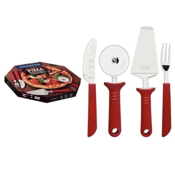 Kit para Pizza Tramontina em Inox e Cabo Vermelho 14 Peças