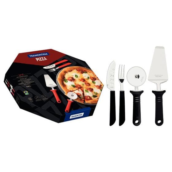 Kit Pizza com Lâminas em Aço Inox e Cabos Tramontina
