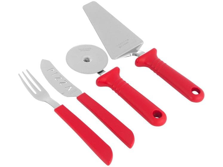 Kit Pizza Tramontina Inox Cabos Vermelho 14 Peças