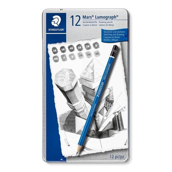 Lápis 12 Graduações Preto STAEDTLER Lumograph Estojo Metal