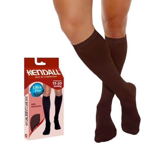 Meia de Compressão Kendall 3/4 Masculina 15-20mmHg 1802 Marrom - G