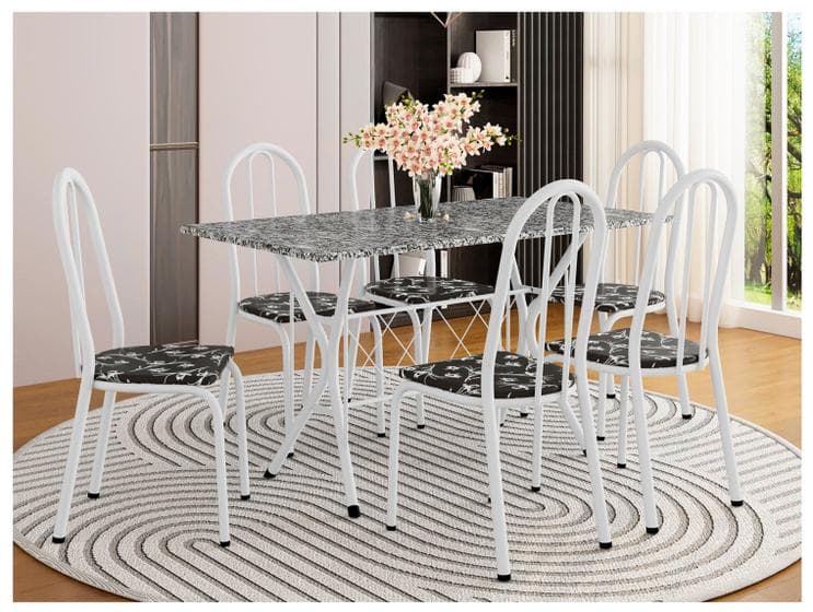 Mesa de Jantar 6 Cadeiras Retangular Branca Artefamol Ravena